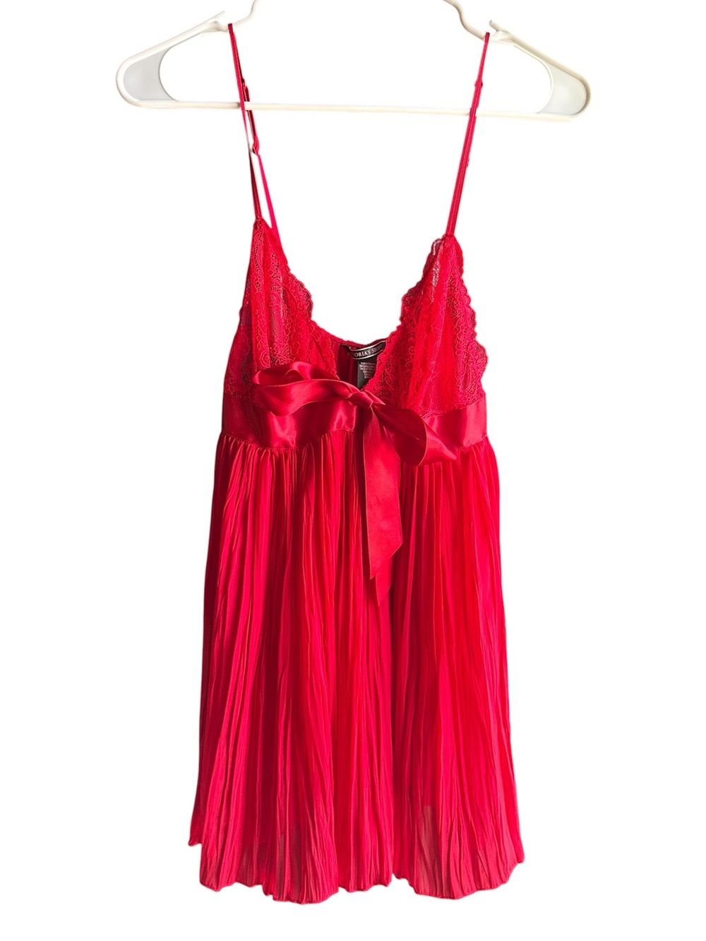 Victoria's Secret Red pleated babydoll lingerie top lace trim and a satin bow M